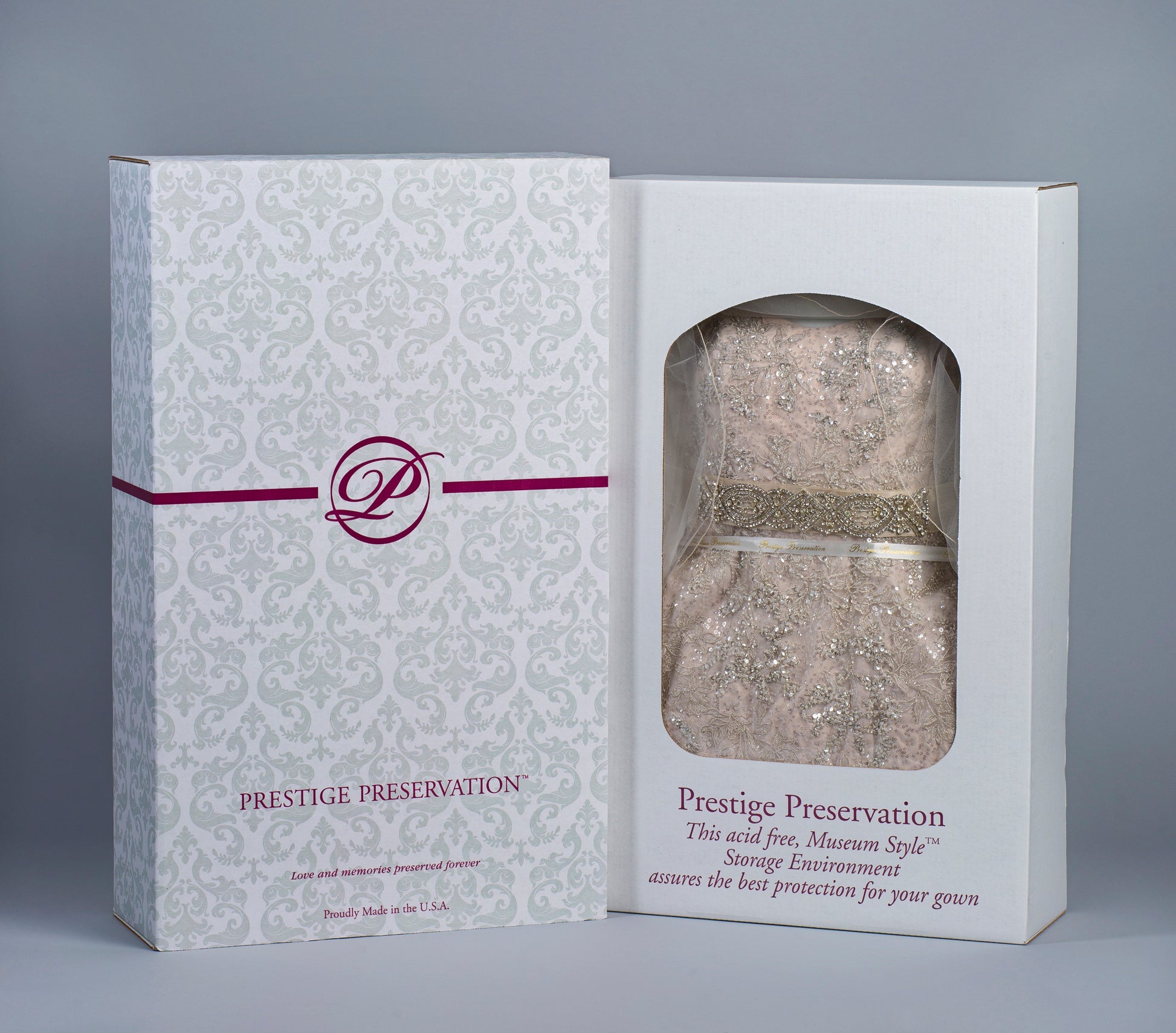 Wedding dress cleaning and preservation outer and inside of casing here at Happilyeverafterpreservation.com